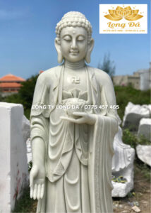 Hình: Tượng Phật A Di Đà Tiếp Dẫn Bằng Đá được chế tác tại Cơ Sở Đá Mỹ Nghệ Long Đá