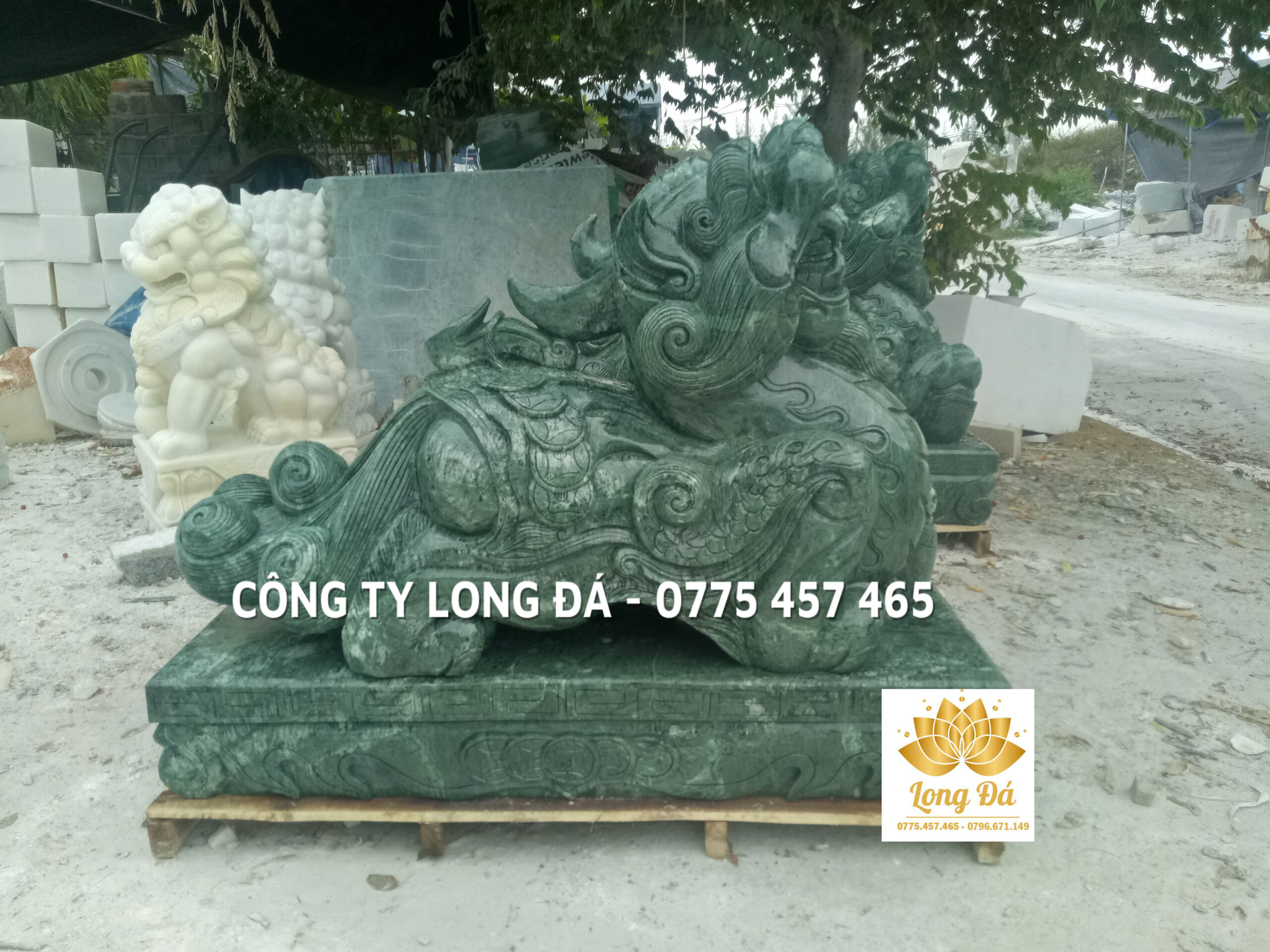 Tượng Tỳ Hưu bằng đá ngọc xanh Ấn Độ tự nhiên nguyên khối