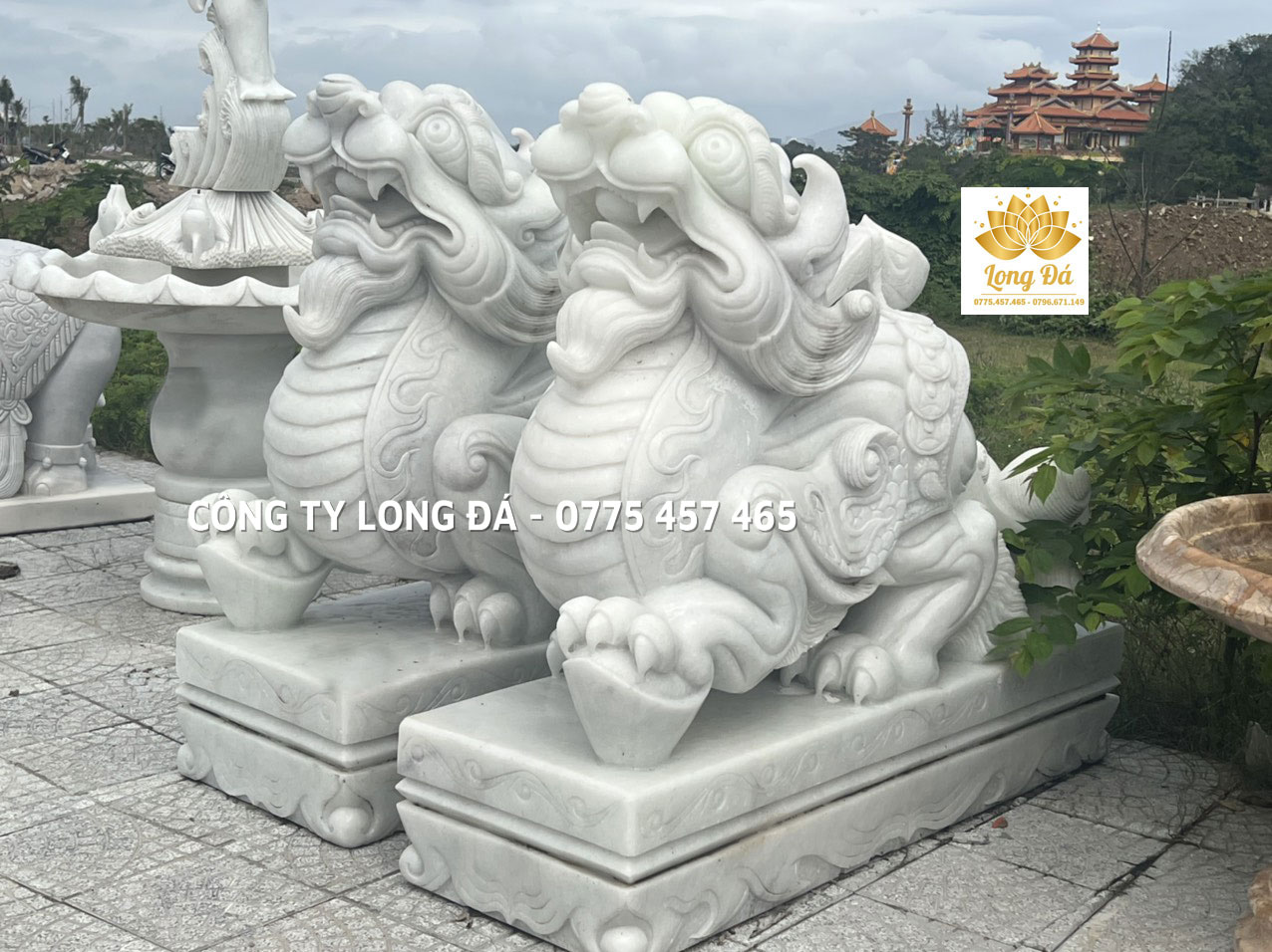 Tượng tỳ Hưu bằng đá cẩm thạch Trắng tự nhiên nguyên khối