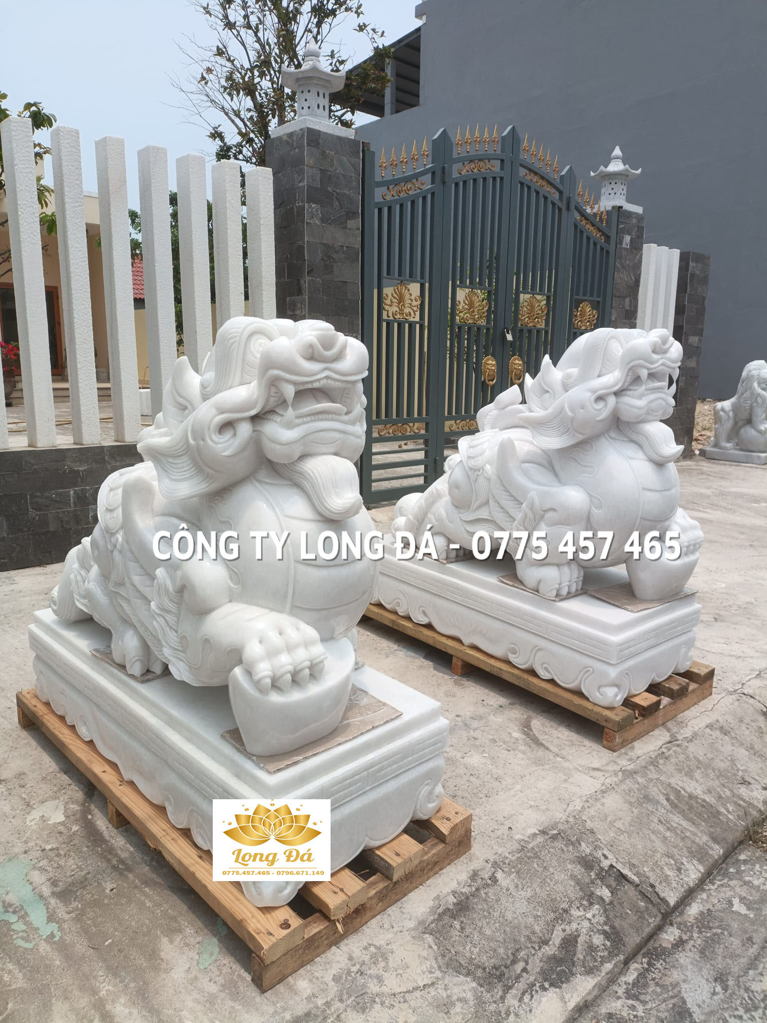 Cặp Tượng tỳ Hưu bằng đá cẩm thạch Trắng tự nhiên nguyên khối
